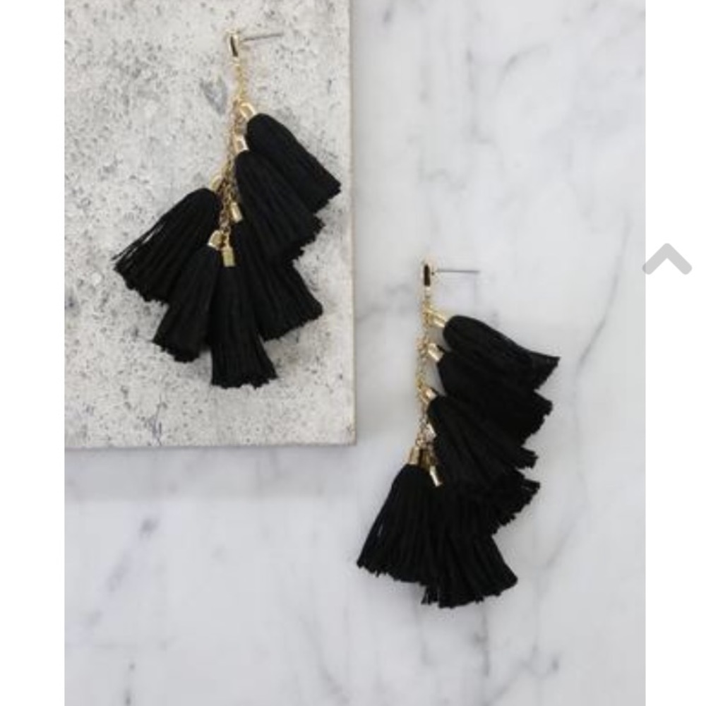 Ettika Black and 18k Gold Plated Tassel Earrings